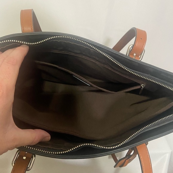 Westbronco NWOT black/brown vegan leather multi pocket tote work bag - Picture 7 of 13